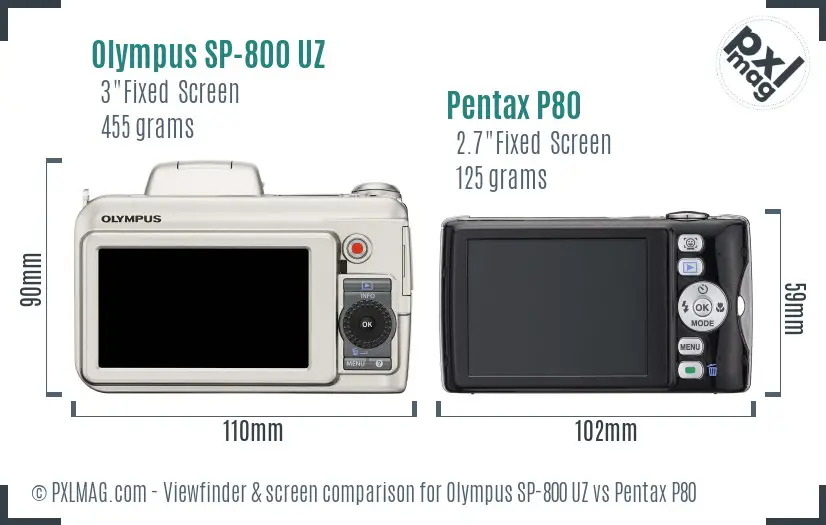 Olympus SP-800 UZ vs Pentax P80 Screen and Viewfinder comparison