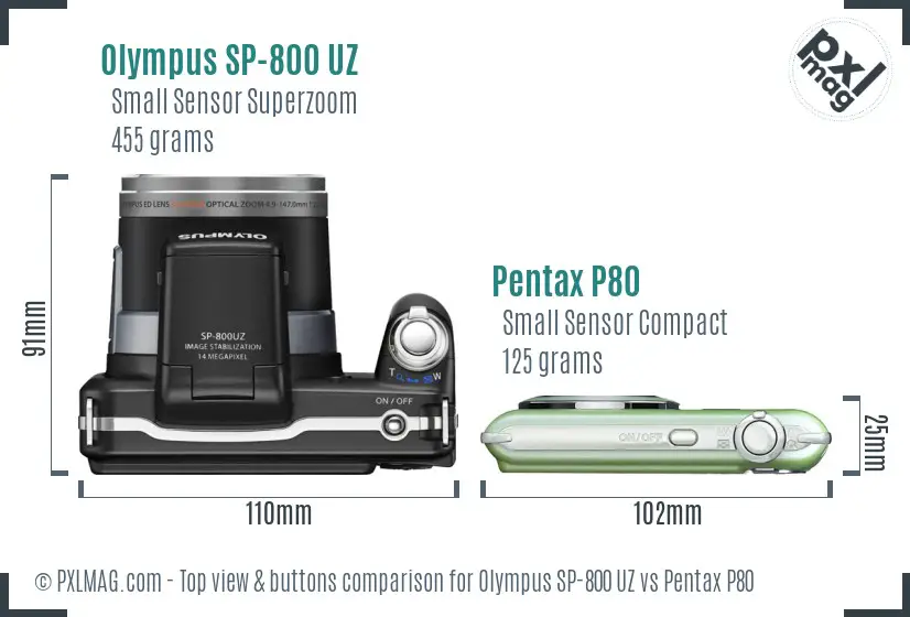 Olympus SP-800 UZ vs Pentax P80 top view buttons comparison