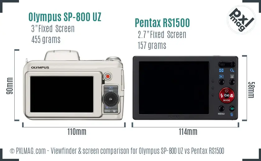 Olympus SP-800 UZ vs Pentax RS1500 Screen and Viewfinder comparison