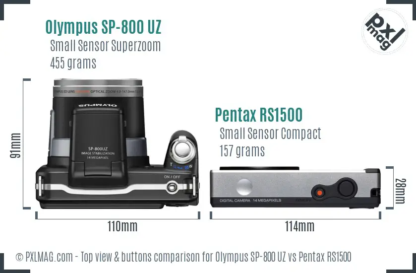 Olympus SP-800 UZ vs Pentax RS1500 top view buttons comparison