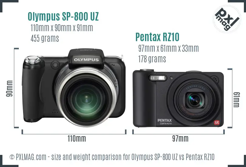 Olympus SP-800 UZ vs Pentax RZ10 size comparison