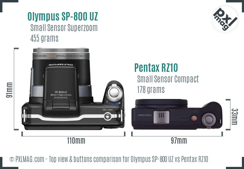 Olympus SP-800 UZ vs Pentax RZ10 top view buttons comparison