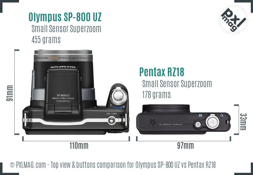 Olympus SP-800 UZ vs Pentax RZ18 top view buttons comparison