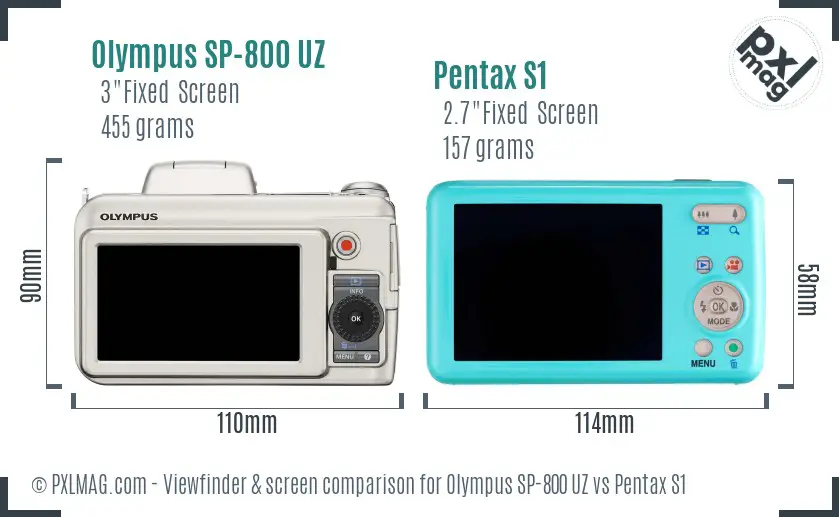 Olympus SP-800 UZ vs Pentax S1 Screen and Viewfinder comparison