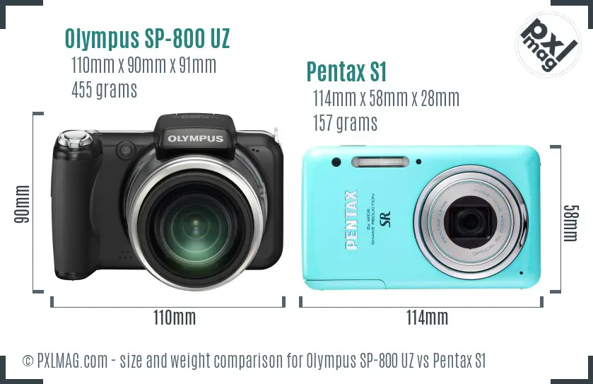 Olympus SP-800 UZ vs Pentax S1 size comparison
