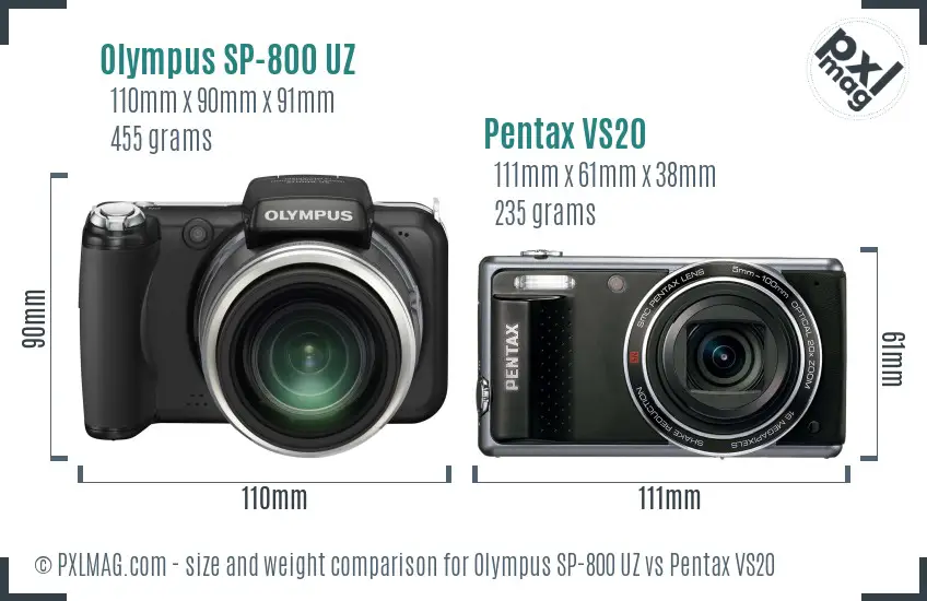 Olympus SP-800 UZ vs Pentax VS20 size comparison