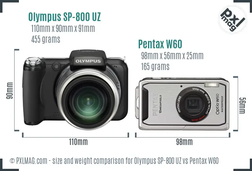 Olympus SP-800 UZ vs Pentax W60 size comparison