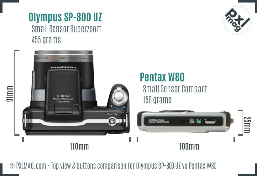 Olympus SP-800 UZ vs Pentax W80 top view buttons comparison