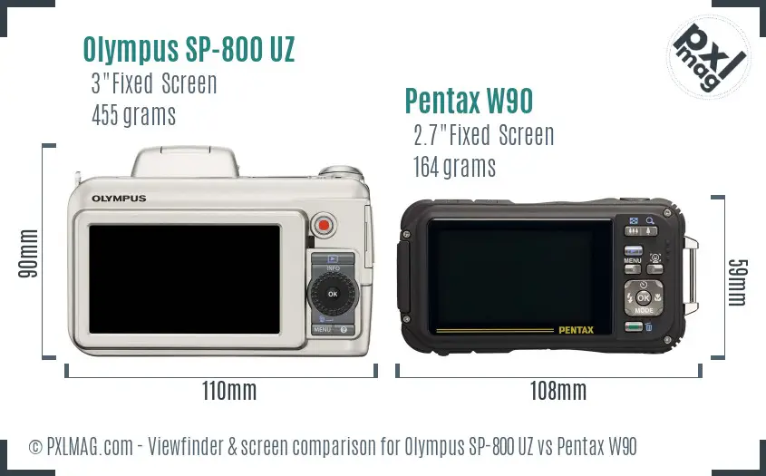 Olympus SP-800 UZ vs Pentax W90 Screen and Viewfinder comparison