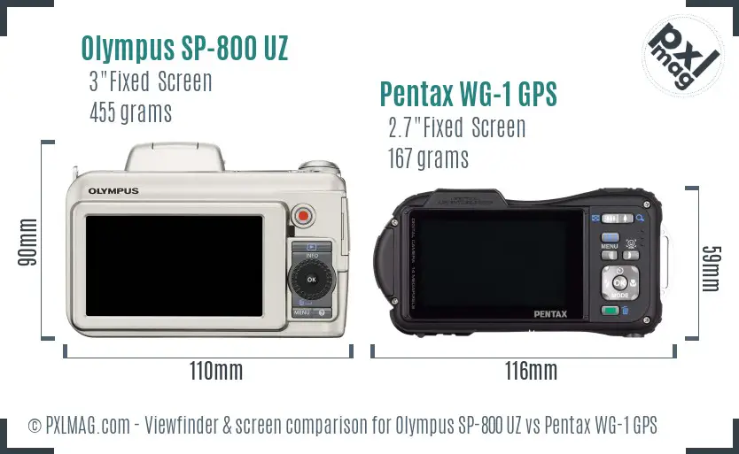 Olympus SP-800 UZ vs Pentax WG-1 GPS Screen and Viewfinder comparison
