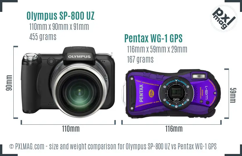 Olympus SP-800 UZ vs Pentax WG-1 GPS size comparison