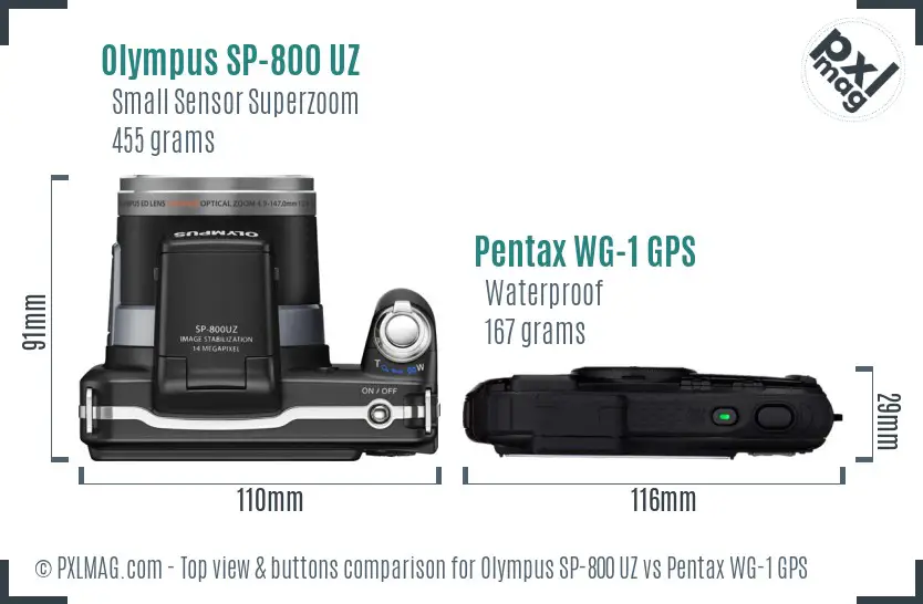 Olympus SP-800 UZ vs Pentax WG-1 GPS top view buttons comparison
