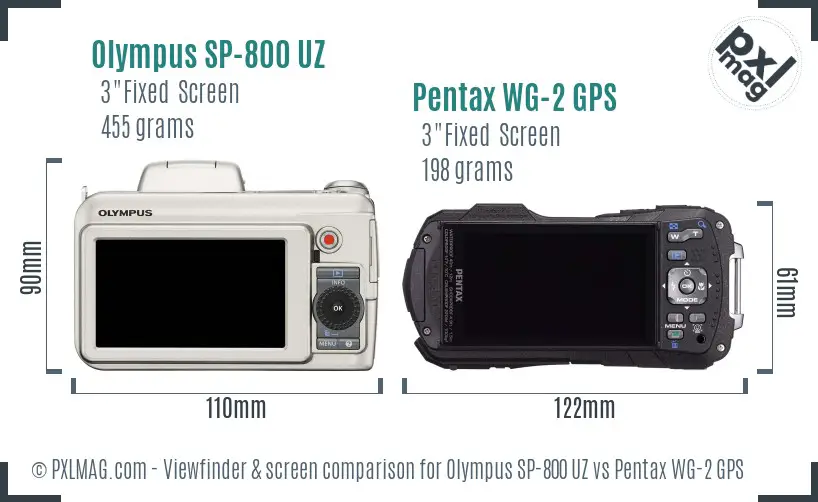 Olympus SP-800 UZ vs Pentax WG-2 GPS Screen and Viewfinder comparison