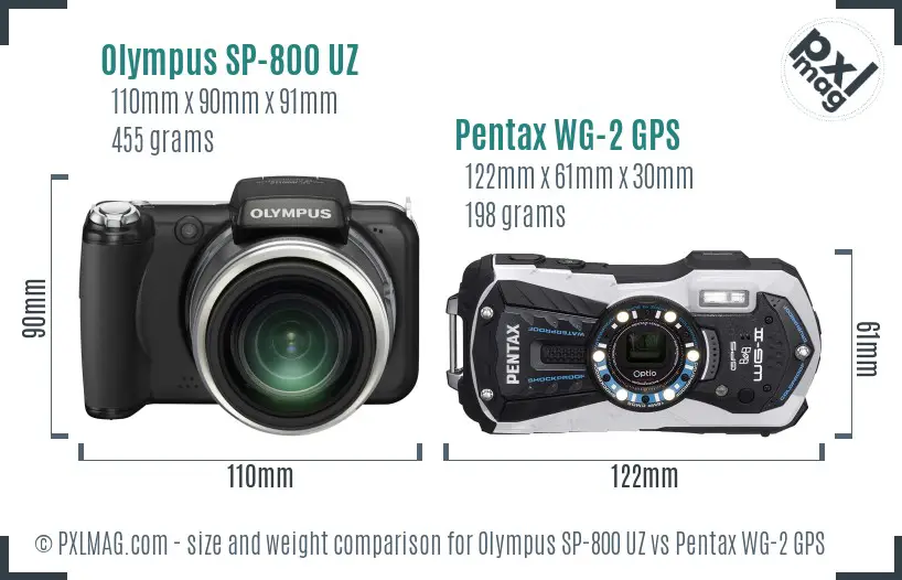 Olympus SP-800 UZ vs Pentax WG-2 GPS size comparison