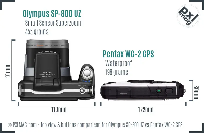 Olympus SP-800 UZ vs Pentax WG-2 GPS top view buttons comparison
