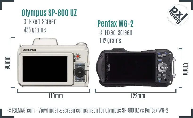 Olympus SP-800 UZ vs Pentax WG-2 Screen and Viewfinder comparison