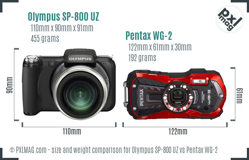 Olympus SP-800 UZ vs Pentax WG-2 size comparison