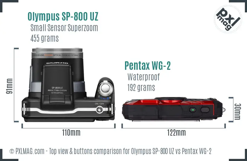 Olympus SP-800 UZ vs Pentax WG-2 top view buttons comparison