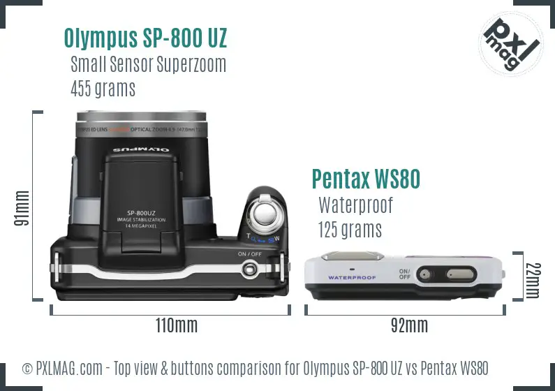 Olympus SP-800 UZ vs Pentax WS80 top view buttons comparison