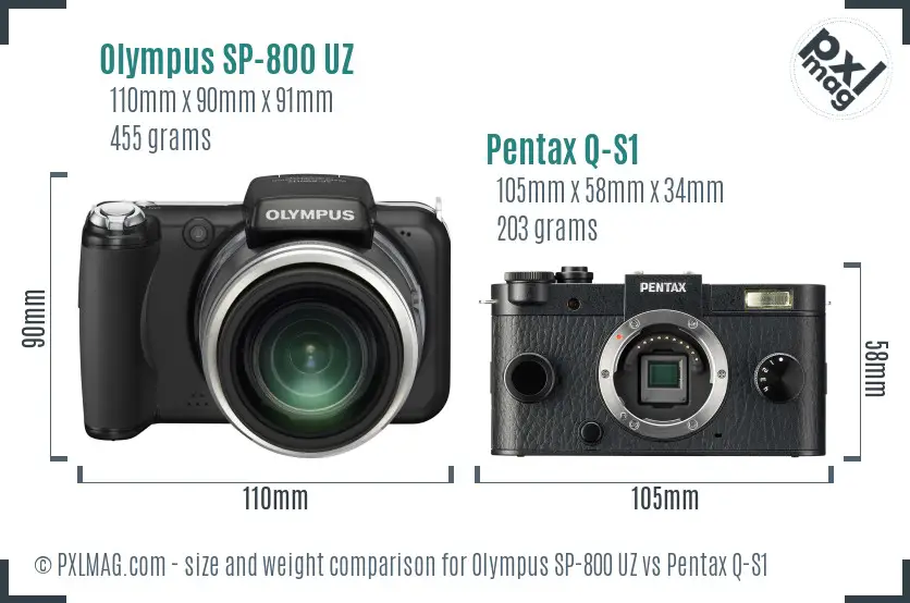 Olympus SP-800 UZ vs Pentax Q-S1 size comparison