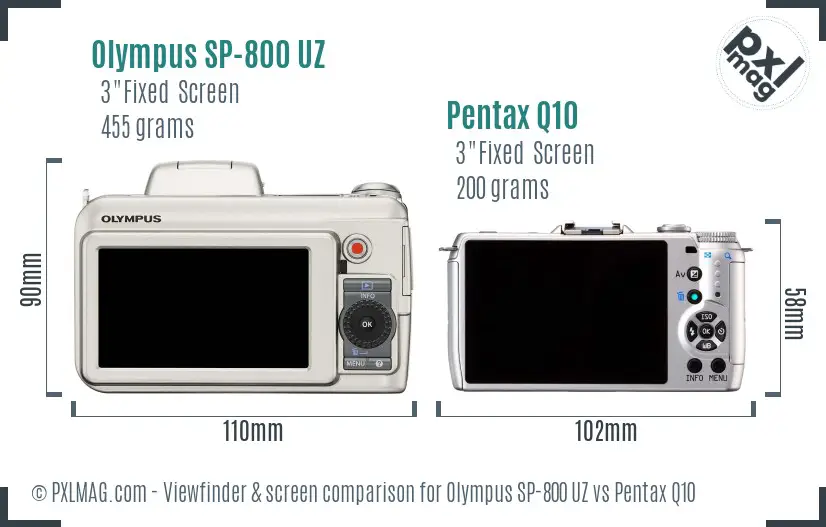 Olympus SP-800 UZ vs Pentax Q10 Screen and Viewfinder comparison