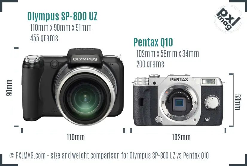 Olympus SP-800 UZ vs Pentax Q10 size comparison