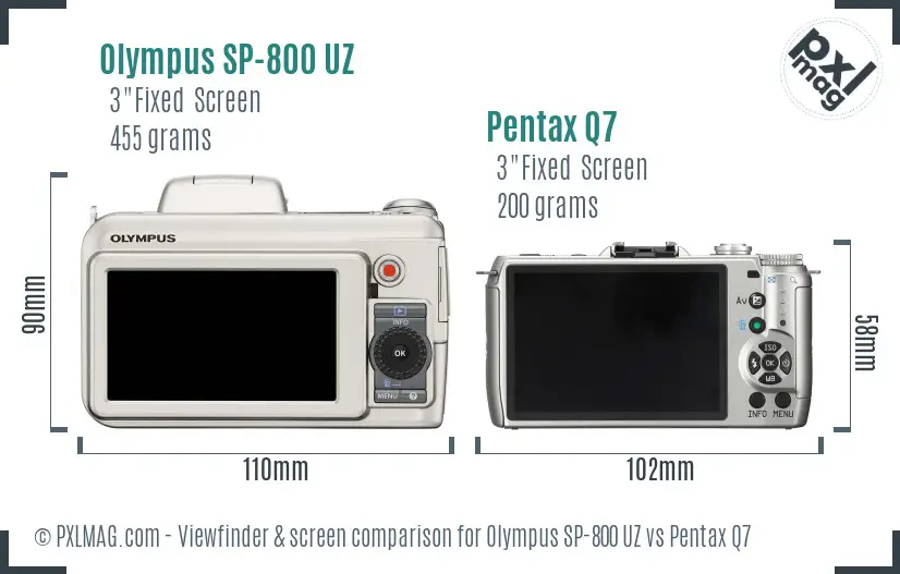 Olympus SP-800 UZ vs Pentax Q7 Screen and Viewfinder comparison