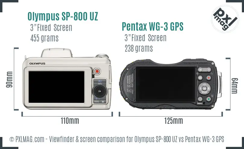 Olympus SP-800 UZ vs Pentax WG-3 GPS Screen and Viewfinder comparison