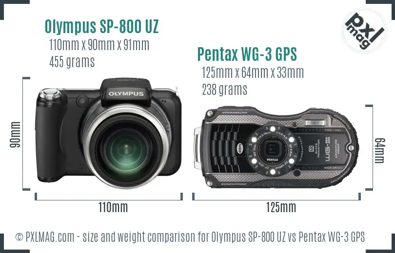 Olympus SP-800 UZ vs Pentax WG-3 GPS size comparison