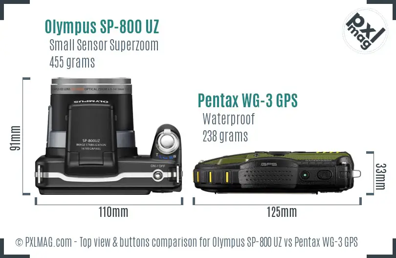 Olympus SP-800 UZ vs Pentax WG-3 GPS top view buttons comparison