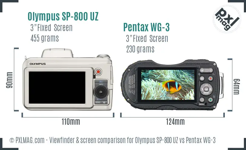 Olympus SP-800 UZ vs Pentax WG-3 Screen and Viewfinder comparison