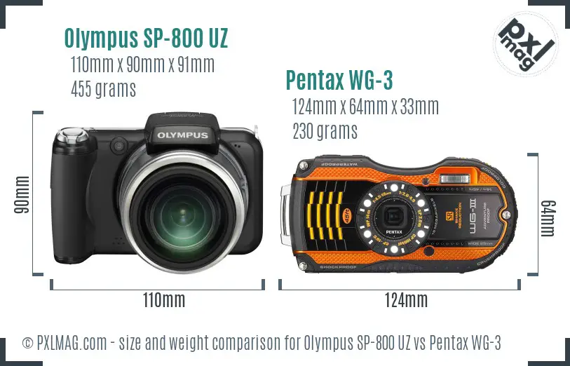 Olympus SP-800 UZ vs Pentax WG-3 size comparison