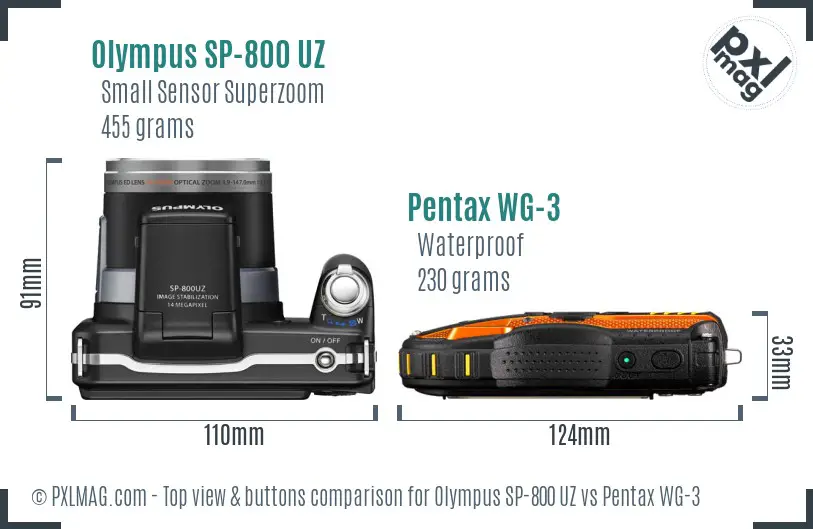 Olympus SP-800 UZ vs Pentax WG-3 top view buttons comparison