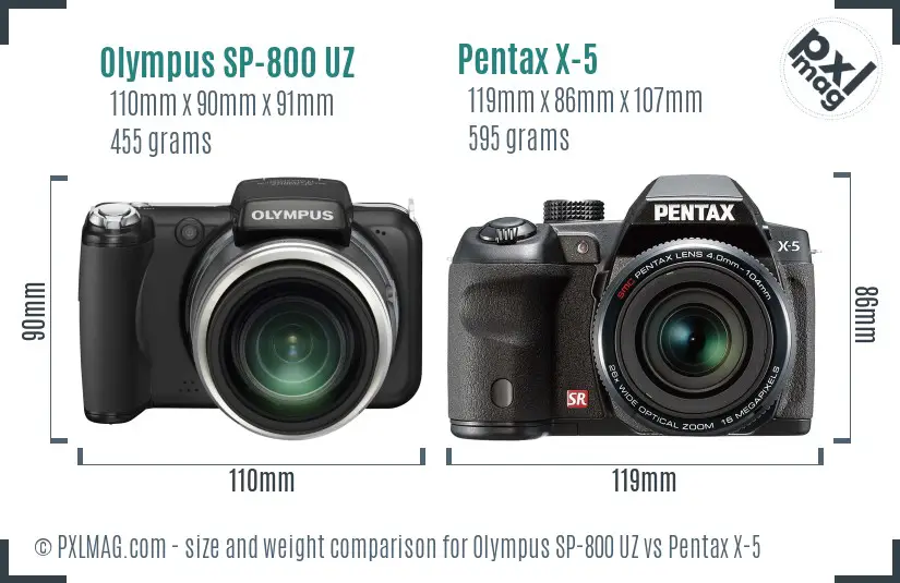 Olympus SP-800 UZ vs Pentax X-5 size comparison