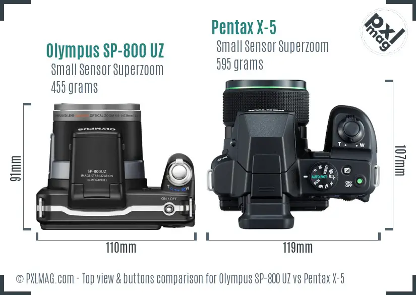 Olympus SP-800 UZ vs Pentax X-5 top view buttons comparison