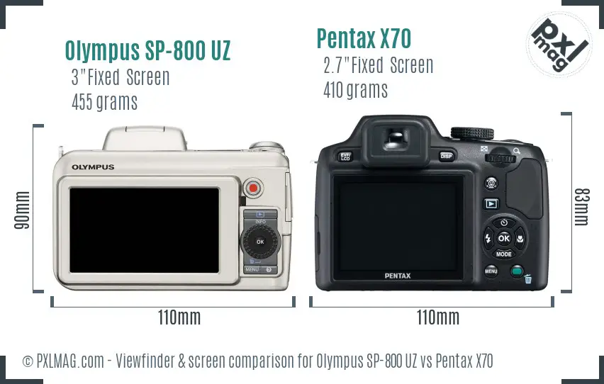 Olympus SP-800 UZ vs Pentax X70 Screen and Viewfinder comparison