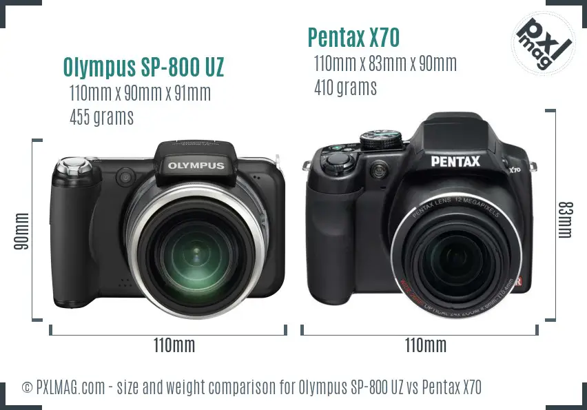 Olympus SP-800 UZ vs Pentax X70 size comparison