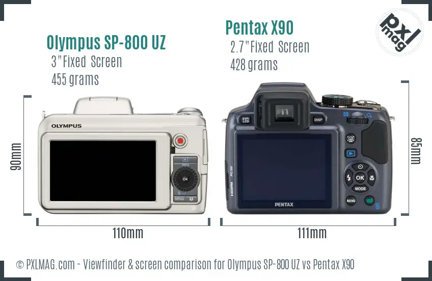 Olympus SP-800 UZ vs Pentax X90 Screen and Viewfinder comparison