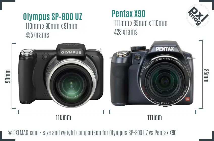 Olympus SP-800 UZ vs Pentax X90 size comparison