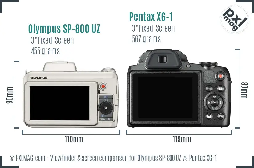 Olympus SP-800 UZ vs Pentax XG-1 Screen and Viewfinder comparison