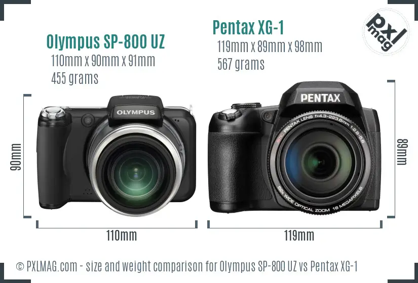 Olympus SP-800 UZ vs Pentax XG-1 size comparison