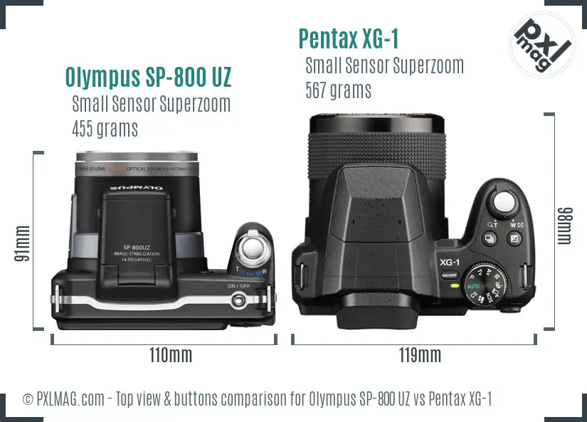 Olympus SP-800 UZ vs Pentax XG-1 top view buttons comparison