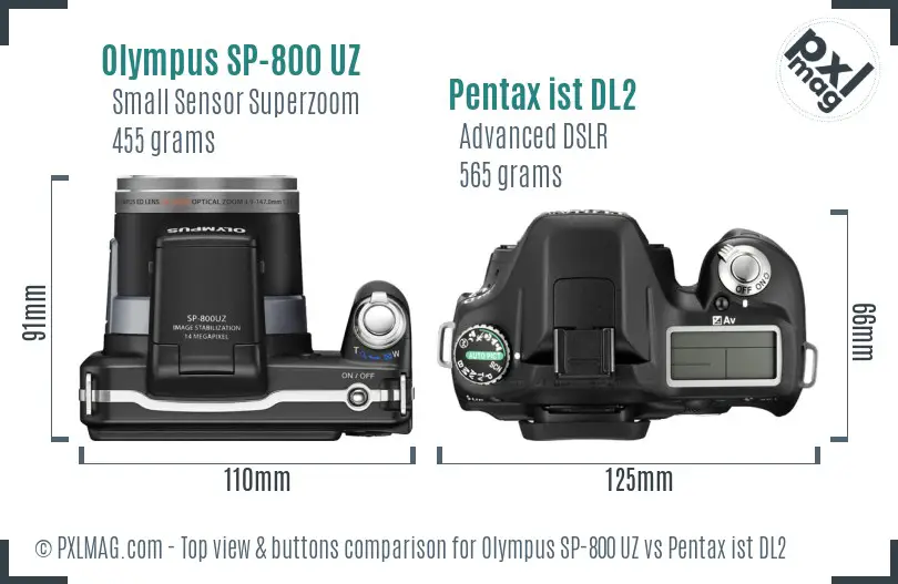 Olympus SP-800 UZ vs Pentax ist DL2 top view buttons comparison