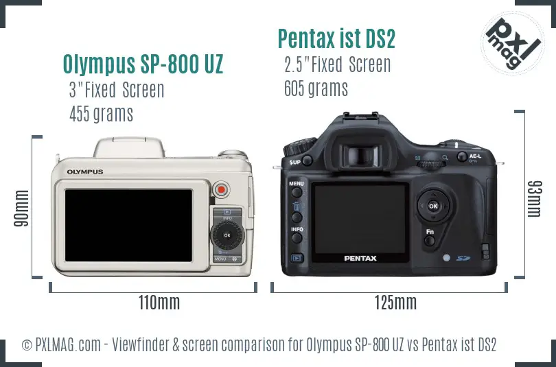 Olympus SP-800 UZ vs Pentax ist DS2 Screen and Viewfinder comparison