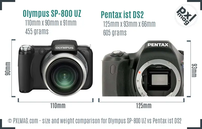 Olympus SP-800 UZ vs Pentax ist DS2 size comparison