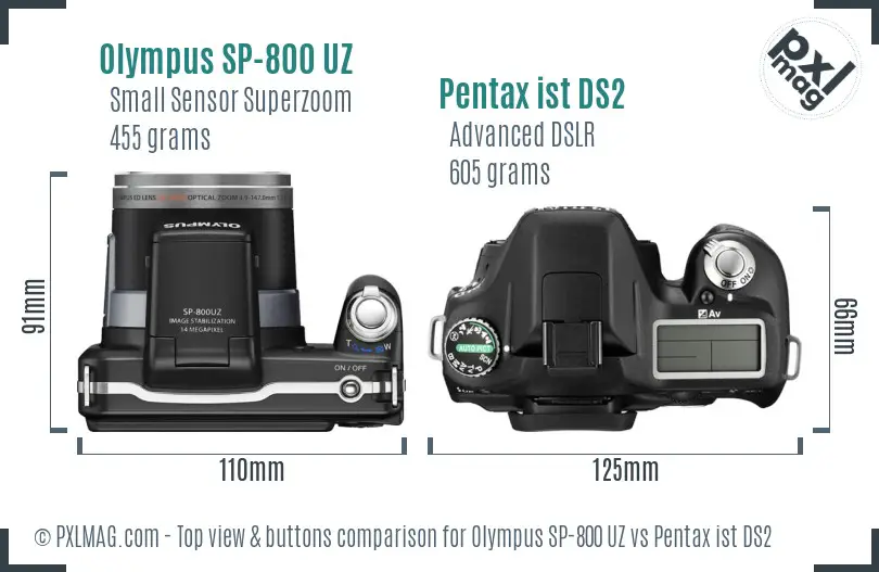 Olympus SP-800 UZ vs Pentax ist DS2 top view buttons comparison