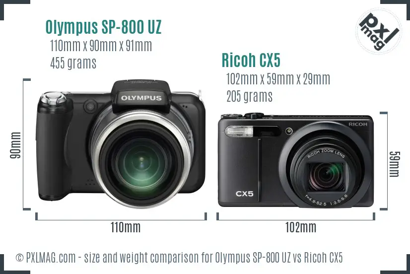 Olympus SP-800 UZ vs Ricoh CX5 size comparison