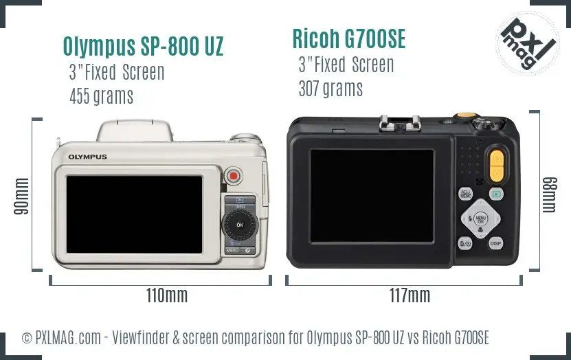 Olympus SP-800 UZ vs Ricoh G700SE Screen and Viewfinder comparison