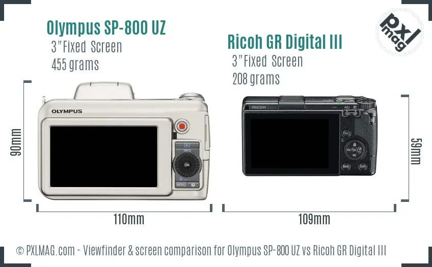Olympus SP-800 UZ vs Ricoh GR Digital III Screen and Viewfinder comparison Olympus SP-800 UZ vs Ricoh GR Digital III Screen and Viewfinder comparison