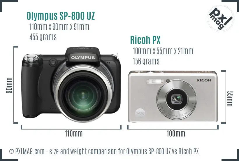 Olympus SP-800 UZ vs Ricoh PX size comparison